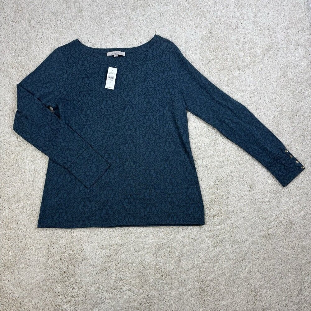 LOFT Women's Long Sleeve Top Large, Blue, Pattern New NWT Accent Cuff Cotton